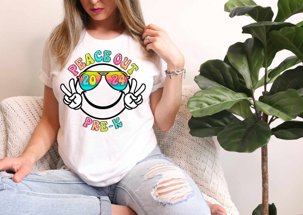 Peace out pre-k happy face outline 31851 DTF transfer