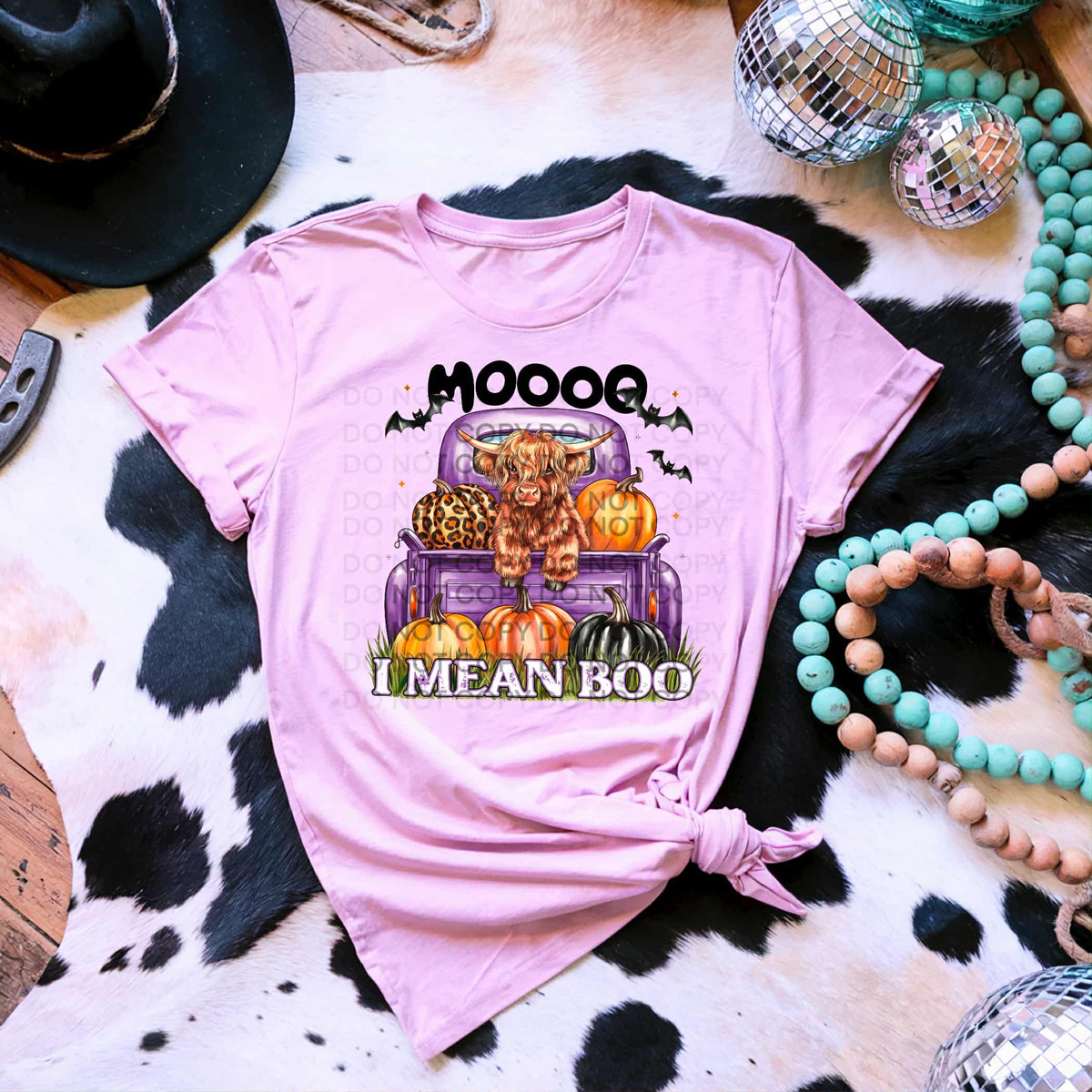 Moo I mean Boo highland cow purple truck SCG DTF transfer