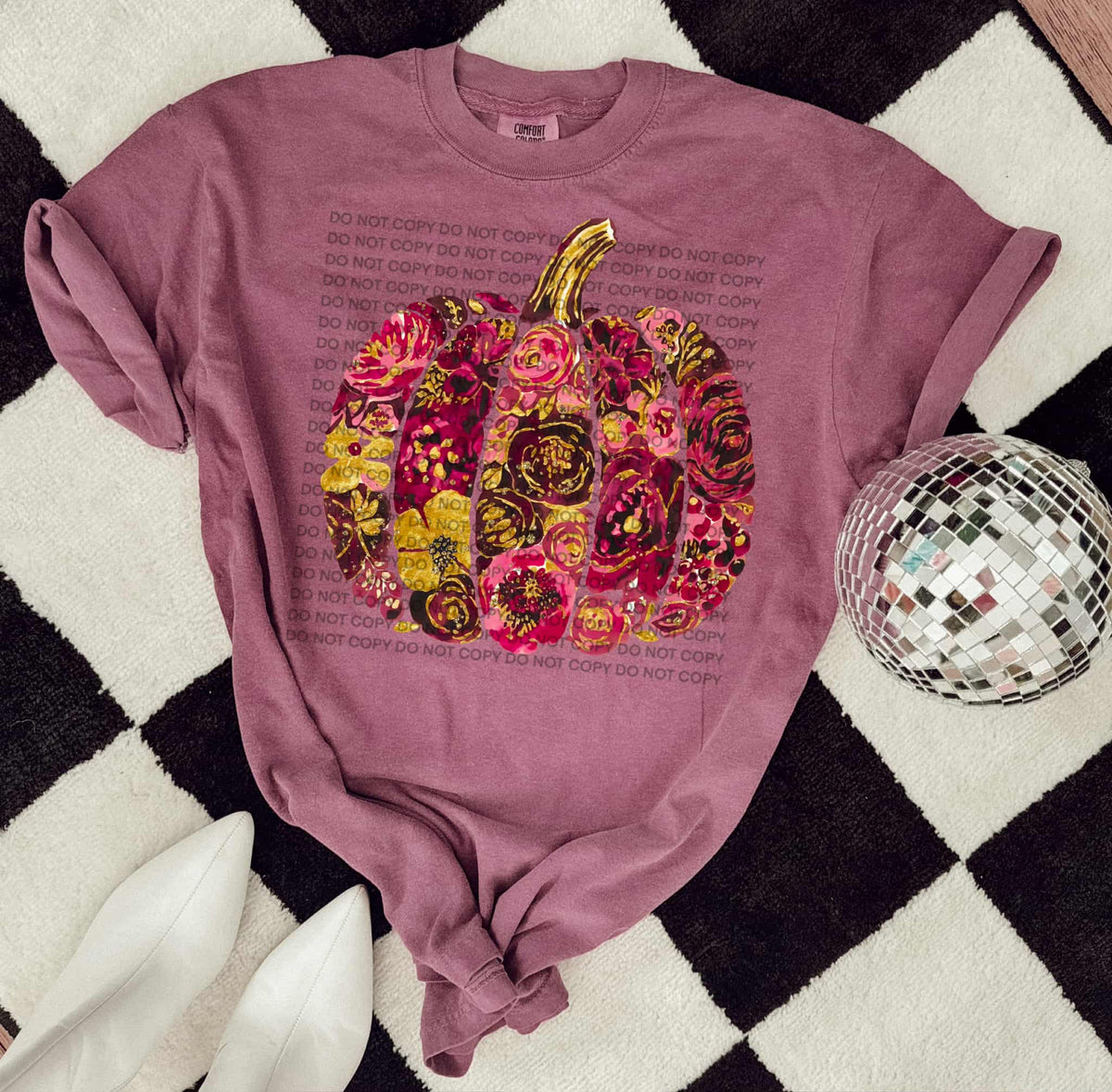 Magenta and Gold floral pumpkin SCG DTF transfer