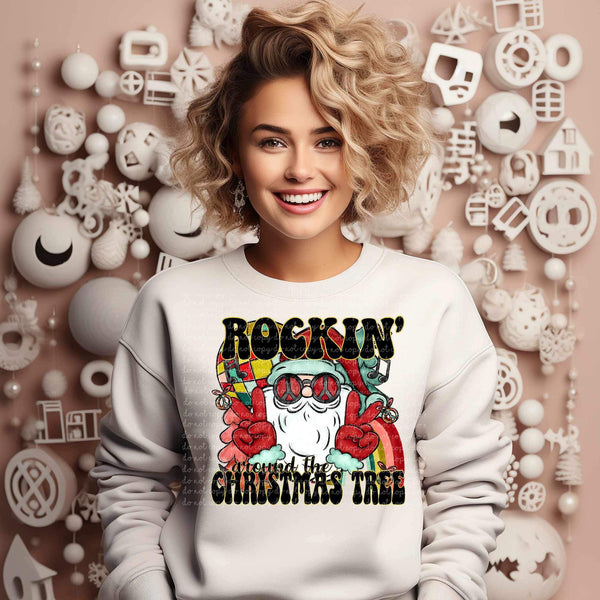 Rockin around the Christmas tree groovy santa 15042  DTF Transfer