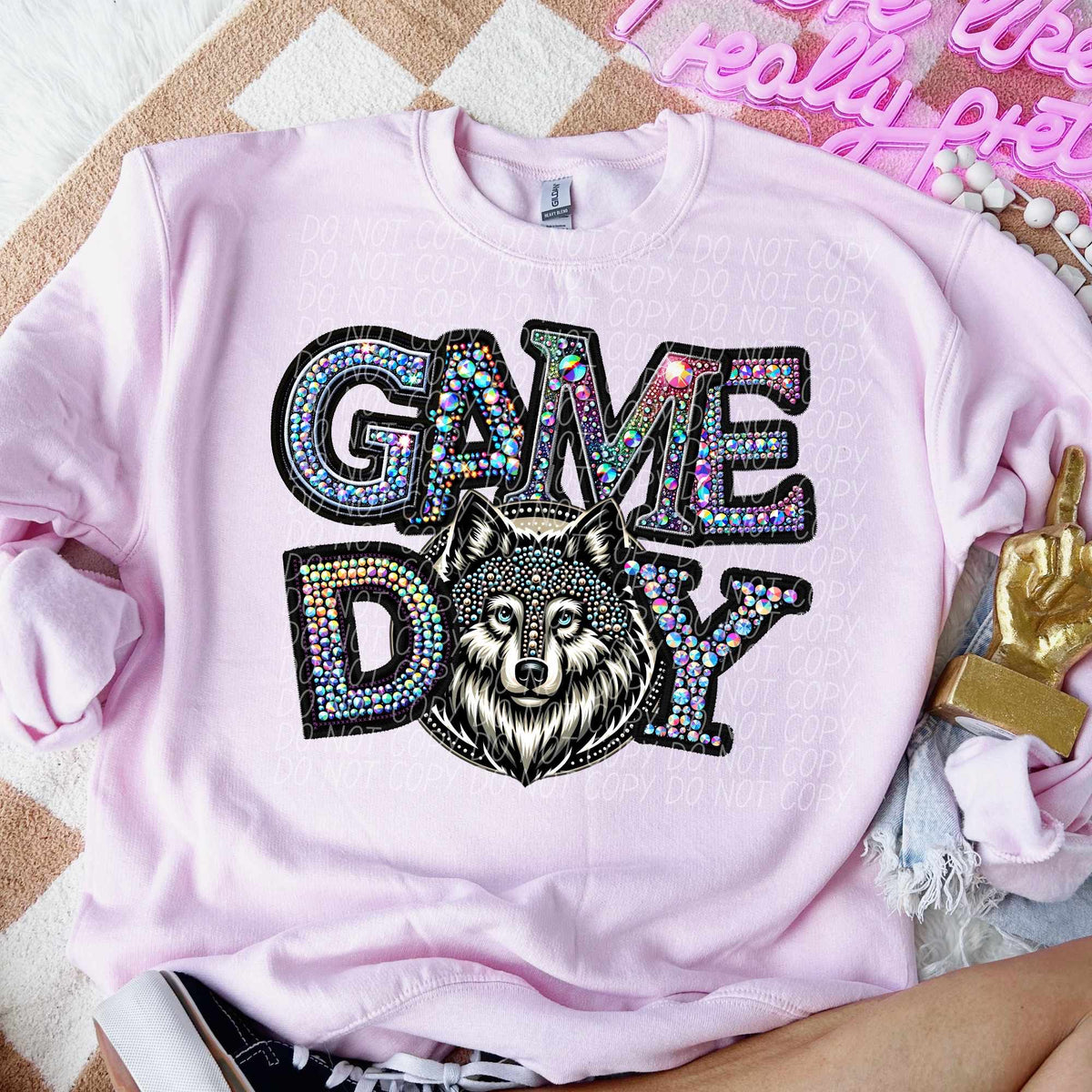 Game day wolves rhinestone colored mascot (CITY) 44377 DTF transfer