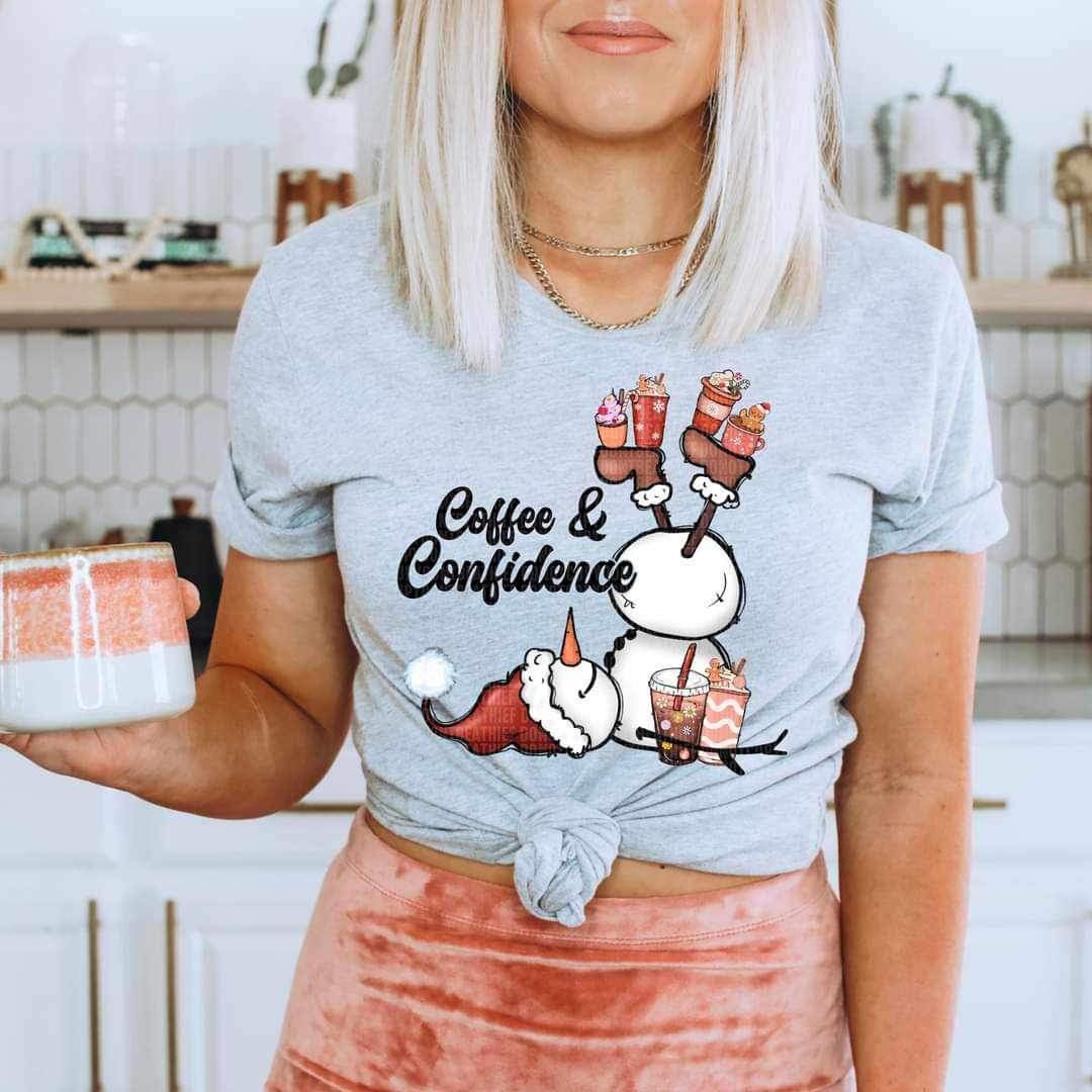 Coffee and confidence (snowman with lattes) 16242 DTF Transfer
