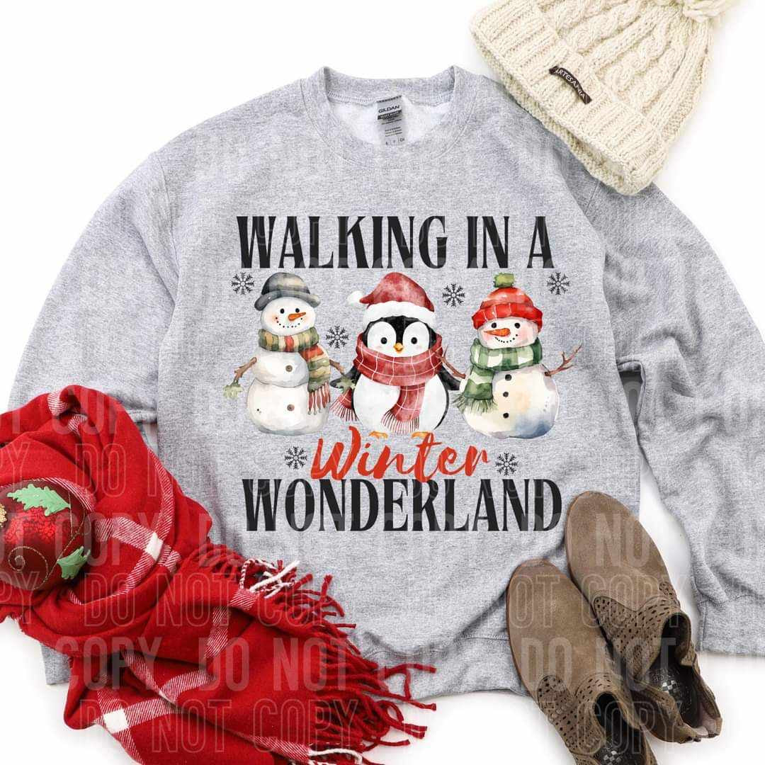 Walking in a winter wonderland penguin and snowmen (SBB) 64230 DTF transfer