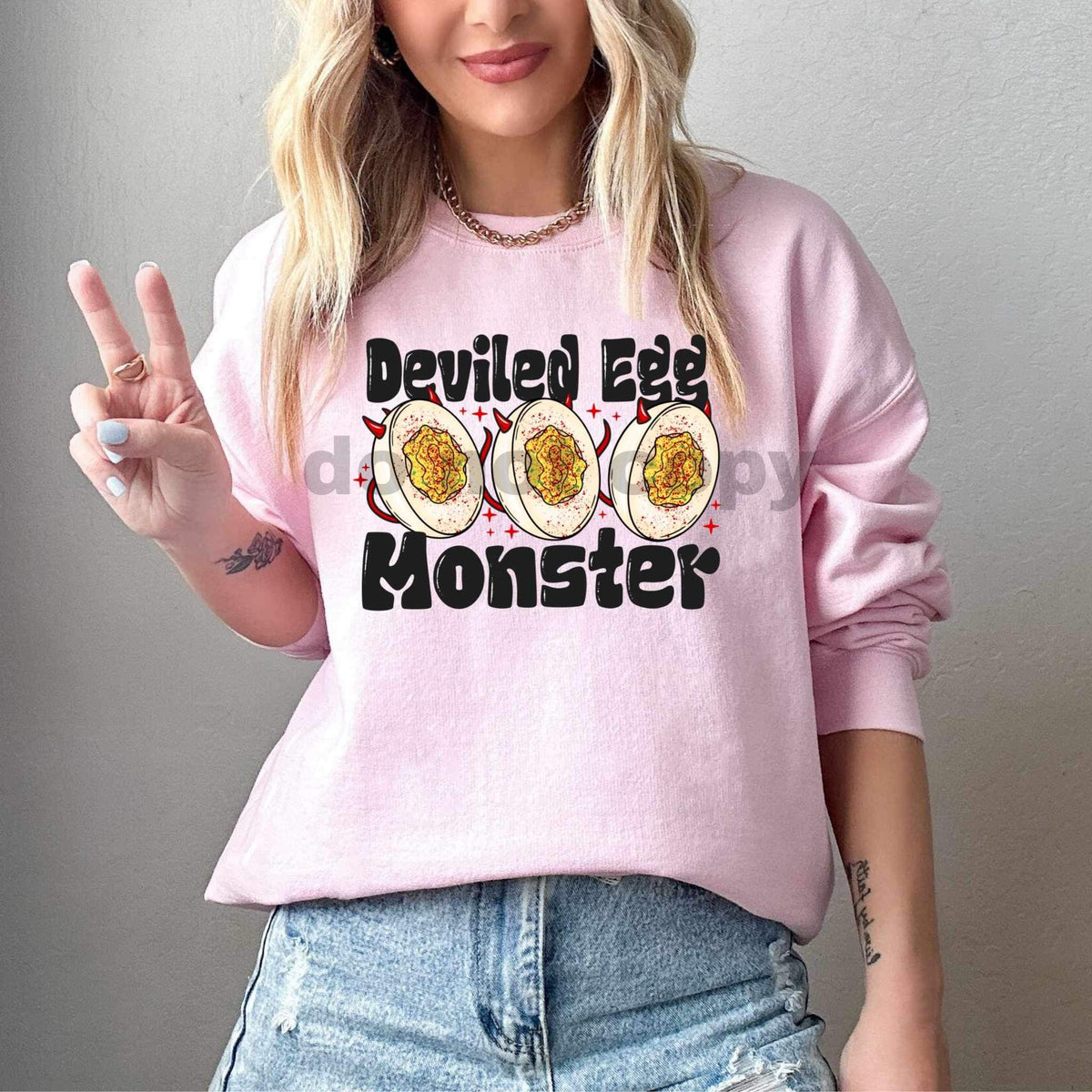 Deviled egg monster (black font with deviled eggs) 16232 DTF Transfer