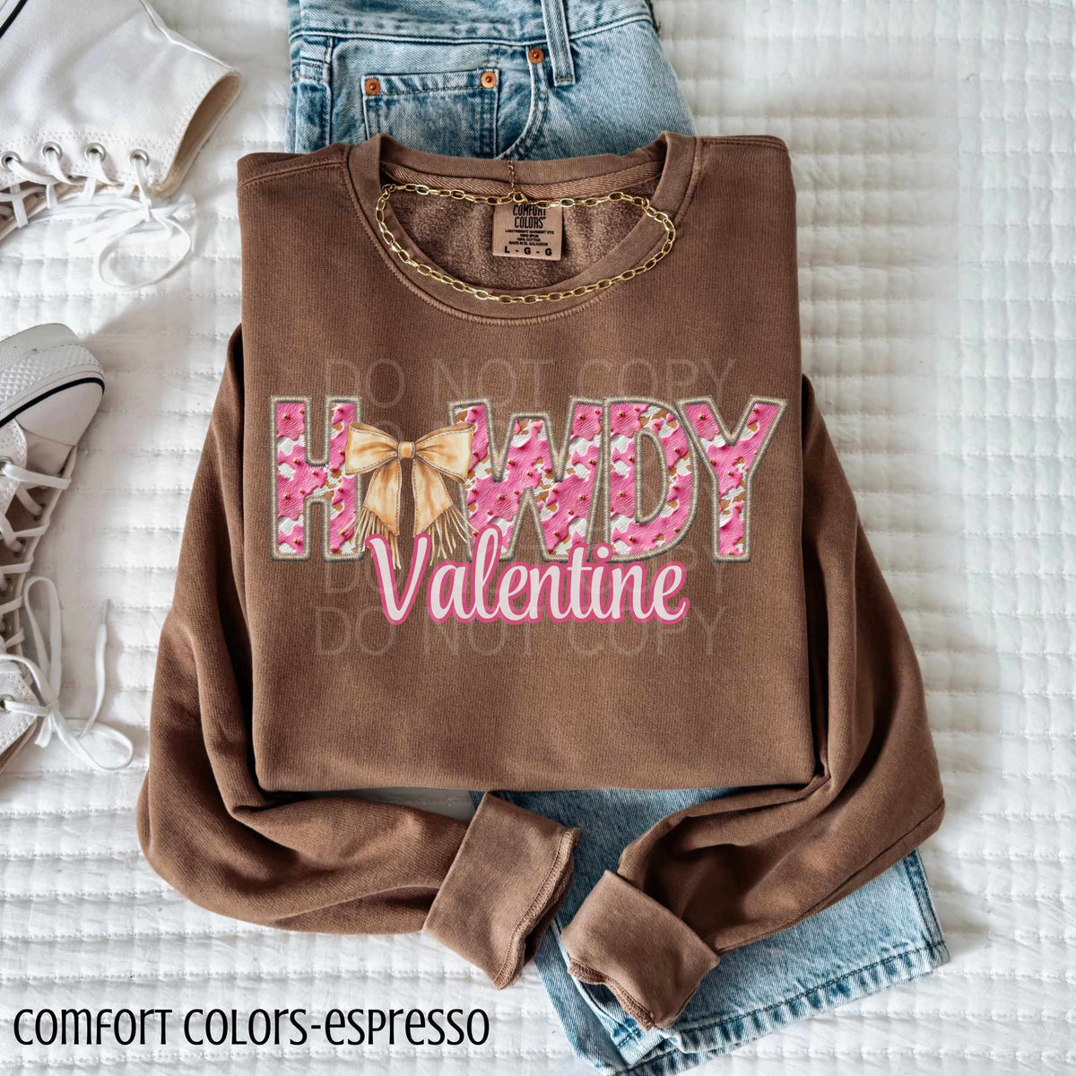 Howdy valentine gold bow (CSG) 80123 DTF transfer