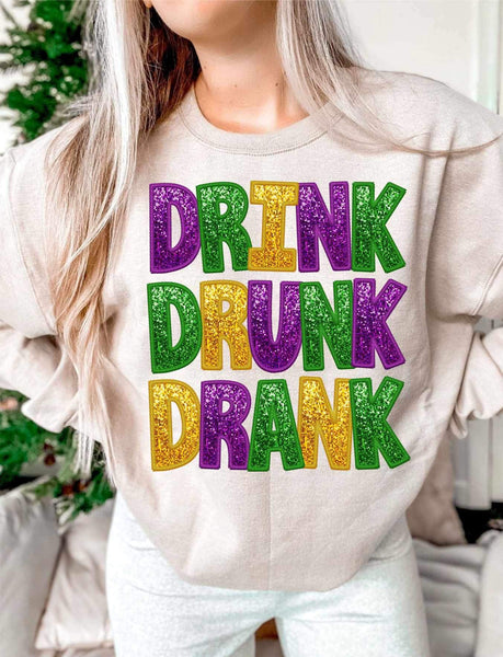 Drink drunk drank Mardi Gras colors (WSB) 21571 DTF transfer