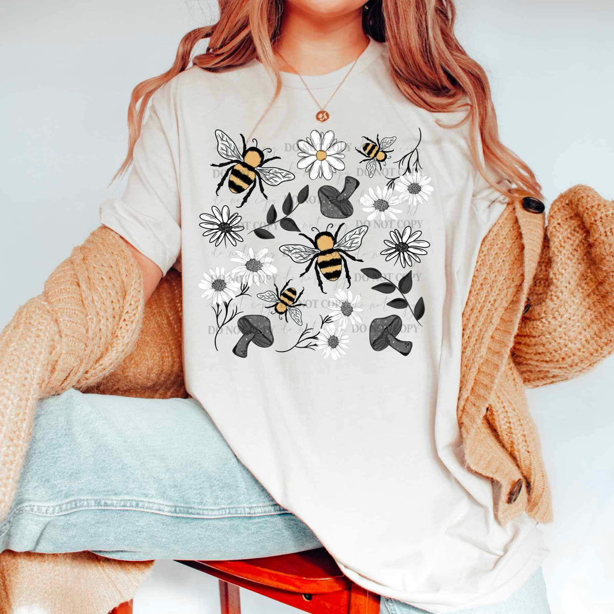 Bees, flowers, mushrooms collage 16220 DTF Transfer