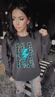 Mama stacked teal cow print with lightning bolt embroidery 31968 DTF transfer