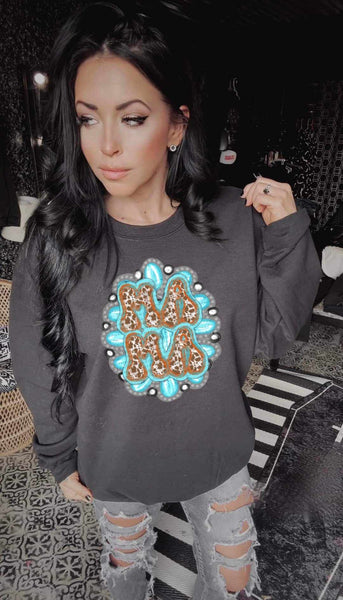 Mama turquoise with leopard font 31967 DTF transfer