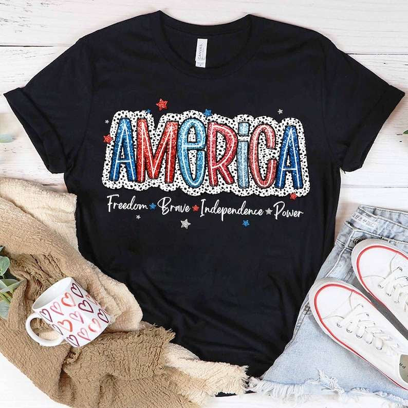 America freedom brave impendence power white font 31946 DTF transfer