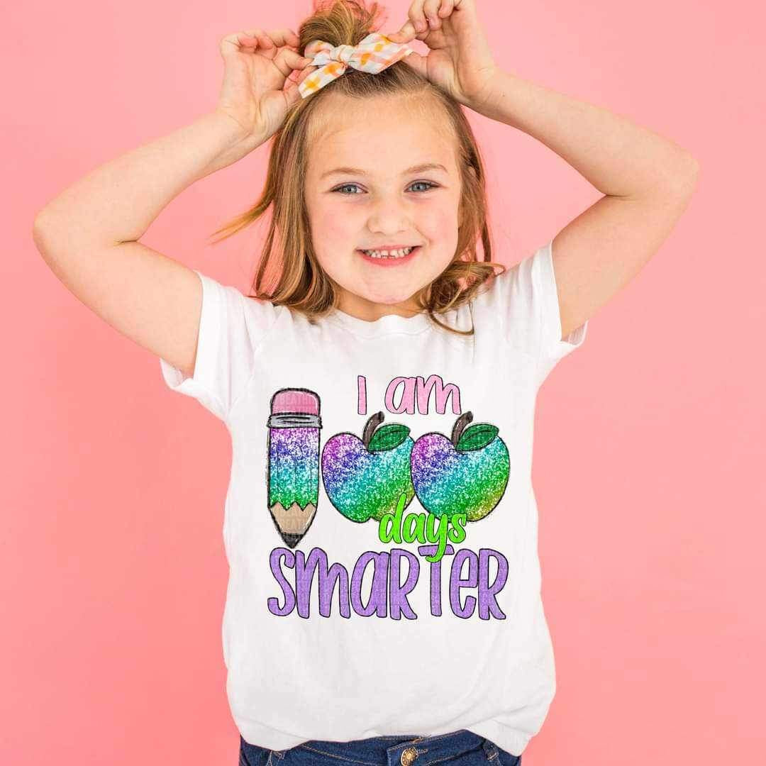 I am 100 days smarter (glittery with multi color pencil and apples) 16353 DTF Transfer
