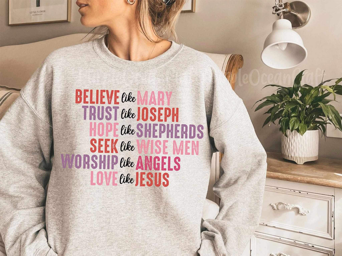 Believe like mary trust like joseph red pink purple (WSB) 21510 DTF transfer