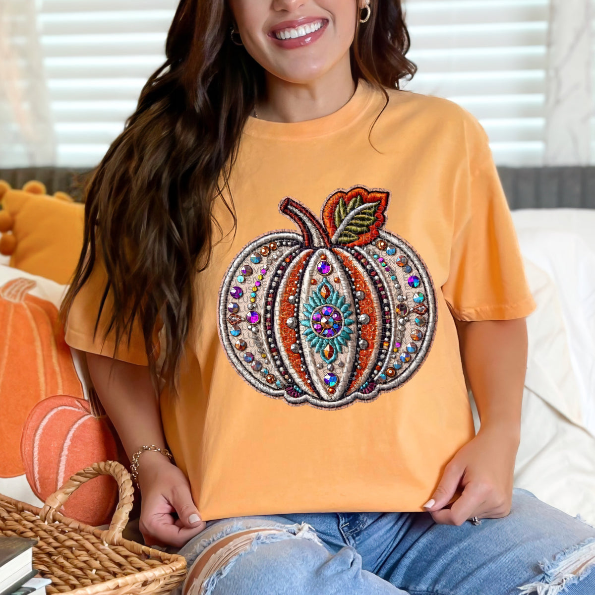Fall pumpkin with gemstones DTF transfer