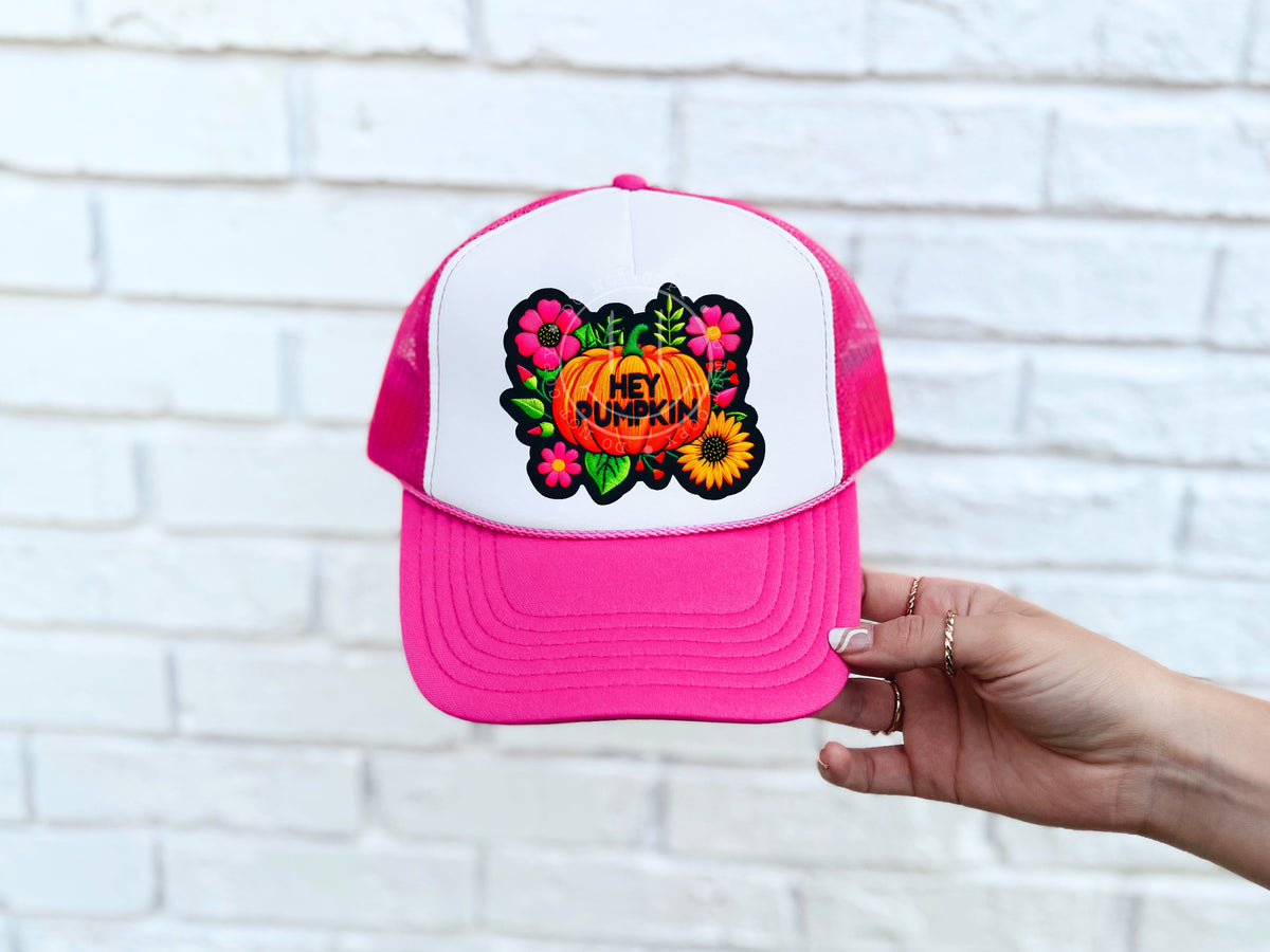 Hey pumpkin PINK FLOWERS patch DTF transfer