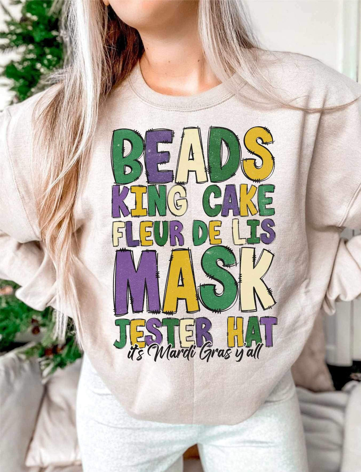 Beads king cake fleur de lis mask jester hat (WSB) 21495 DTF transferr