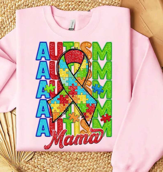Autism mama stacked with ribbon glittery 31951 DTF transfer