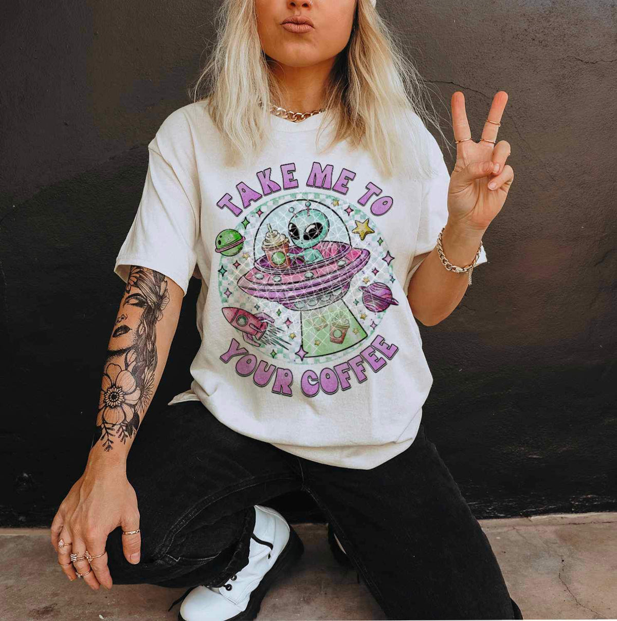 Take me to your coffee alien 21589 DTF transfer