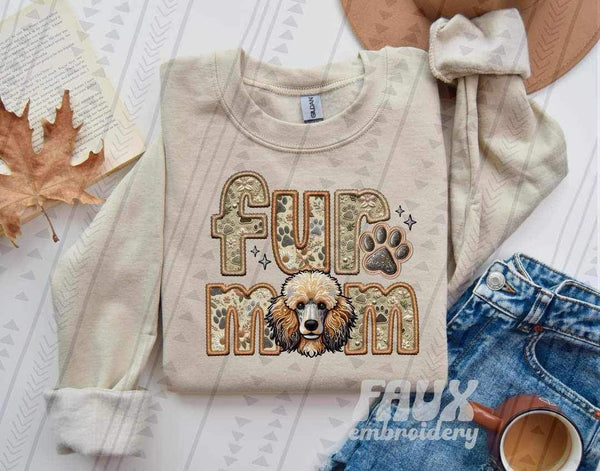 Fluffy dog fur mom faux embroidery 21646 DTF transfer