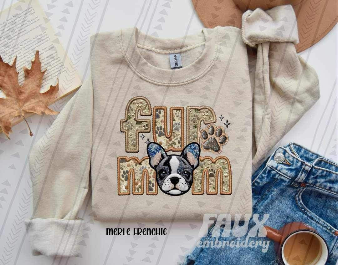 Merle frenchie fur mom faux embroidery 21643 DTF transfer
