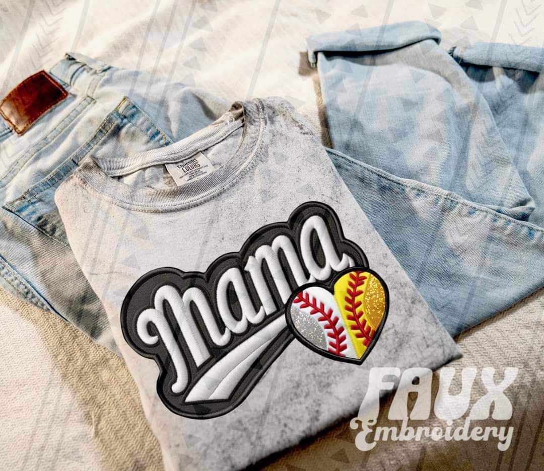 Mama baseball and softball heart 21650 DTF transfer