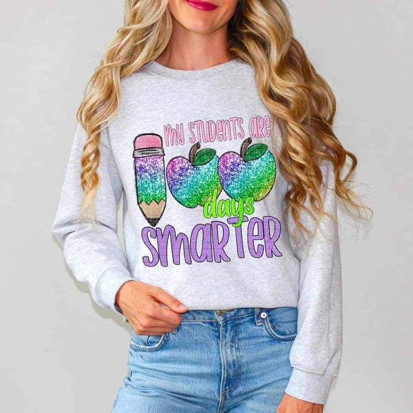 My students are 100 days smarter (glittery with multi color pencil and apples) 16352 DTF Transfer