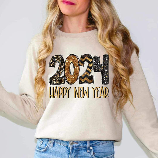 2024 happy new year black and gold 16358 DTF Transfer