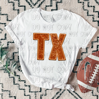 TX burnt orange faux embroidery glitter DTF TRANSFER 13015