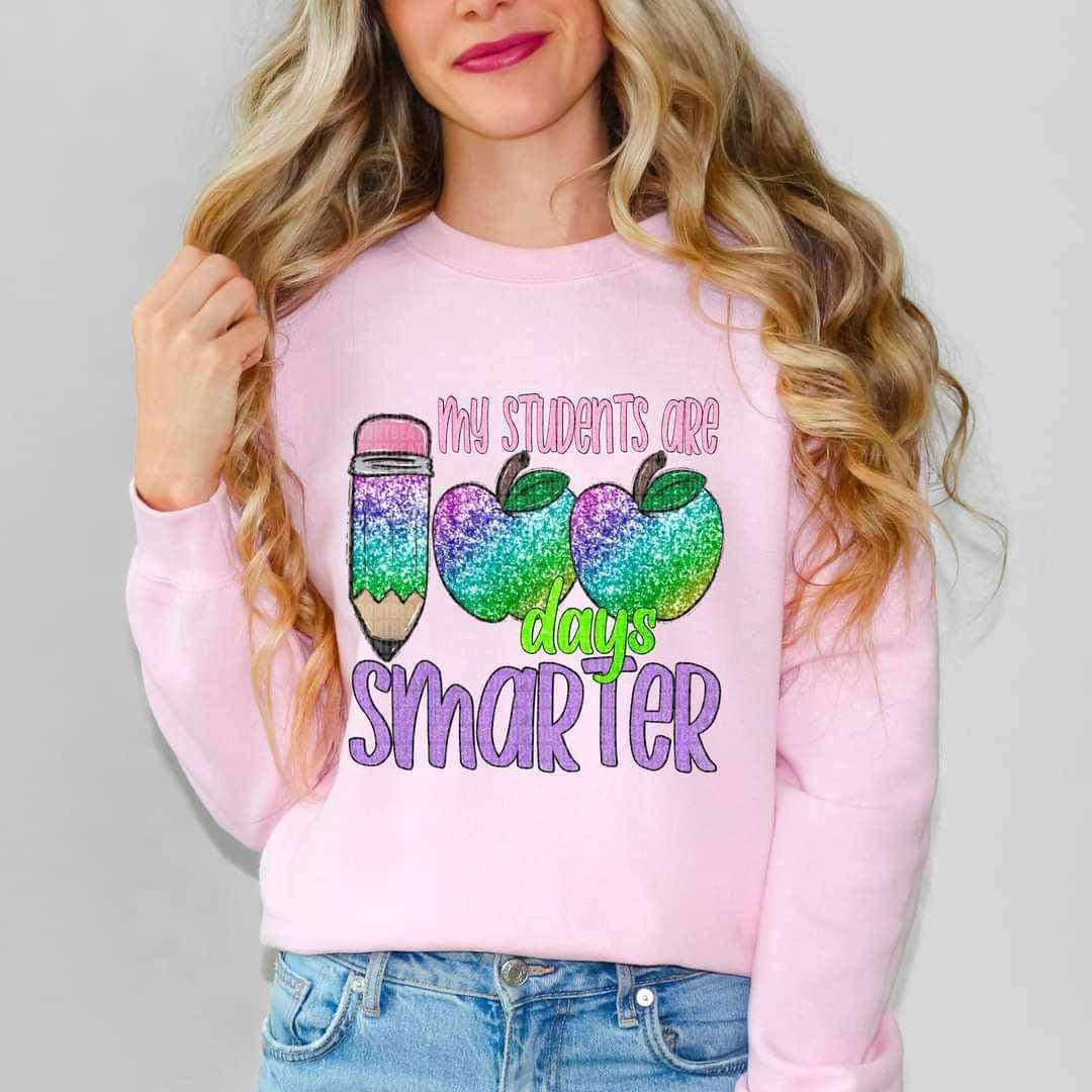 My students are 100 days smarter (glittery with multi color pencil and apples) 16352 DTF Transfer