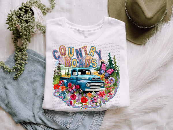 Country roads truck and flowers 21670 DTF transfer