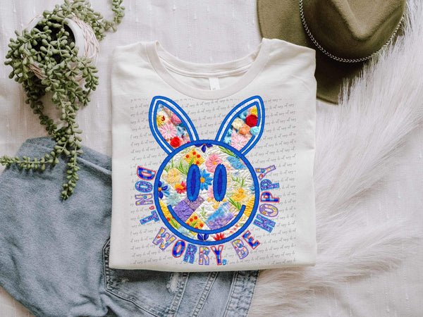 Dont worry be hoppy floral smiley bunny 21669 DTF transfer