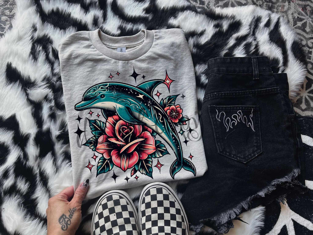 Dolphin with rose (LYTTLE) 32040 DTF transfer