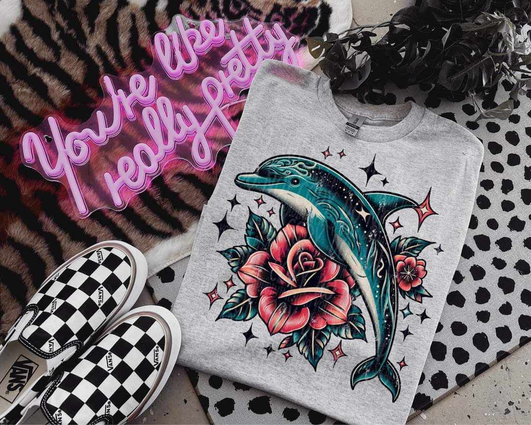 Dolphin with rose (LYTTLE) 32040 DTF transfer