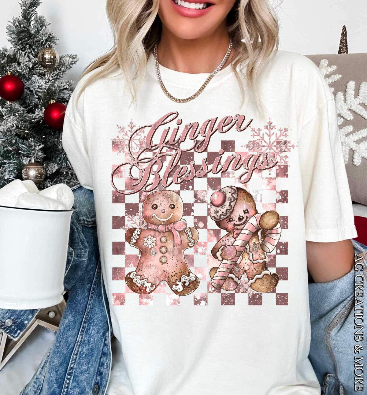 Ginger blessings (gingerbread men and checkered background) 16619 DTF Transfer