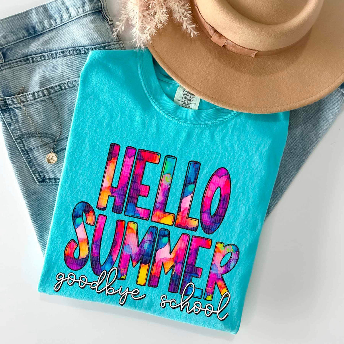Hello summer goodbye school tie dye 21752 DTF transfer