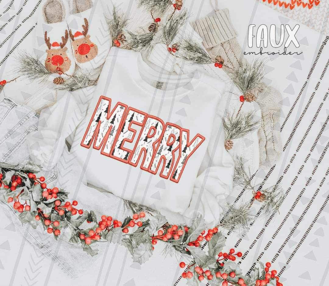 Merry (tree filled font) 16598 DTF Transfer