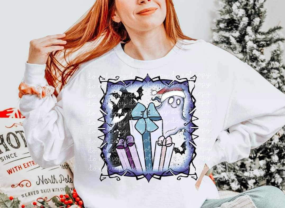 Frame with ghost, tree, presents MMD 16645 DTF TRANSFER