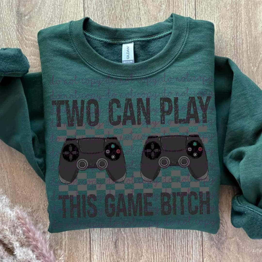 Two can play at this game (black with game controllers) MMD 16641 DTF TRANSFER