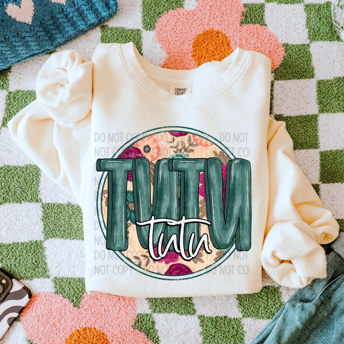 Tutu teal font floral circle (SWD) 93113 DTF transfer