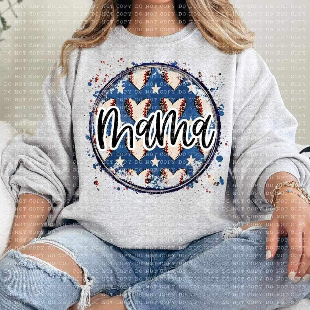 Mama circle with baseball hearts 21828 DTF transfers