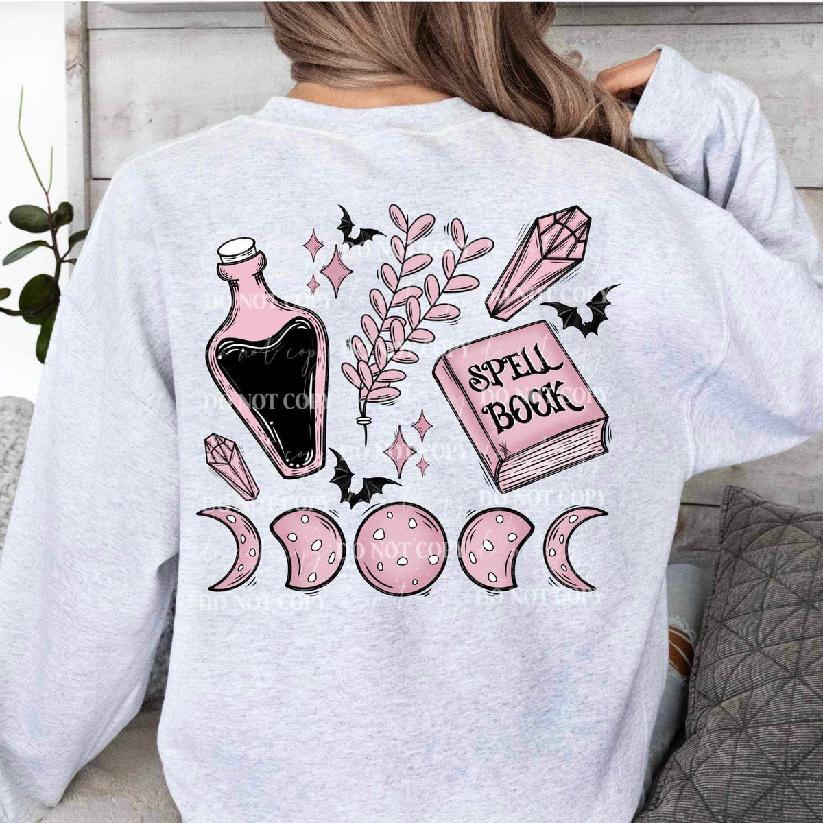 Potion spell book bats crystals moon phases (pink and BLACK) 16661 DTF Tranfer