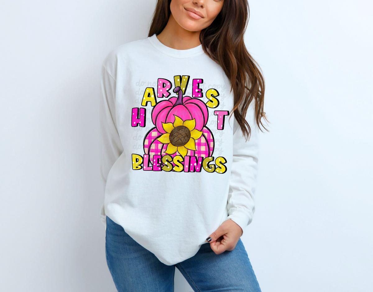 Harvest blessings pink and yellow fonts DTF TRANSFER