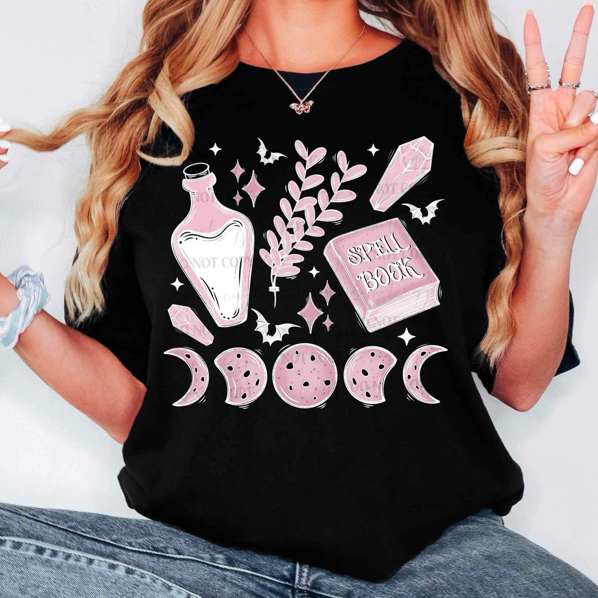 Potion spell book bats crystals moon phases (pink and WHITE) 16660 DTF TRANSFER