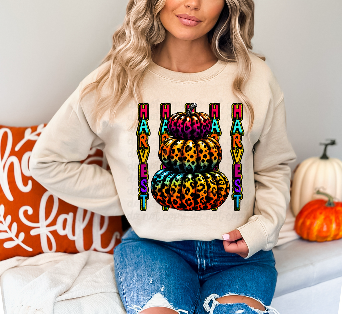 Harvest with stacked pumpkins DTF TRANSFER