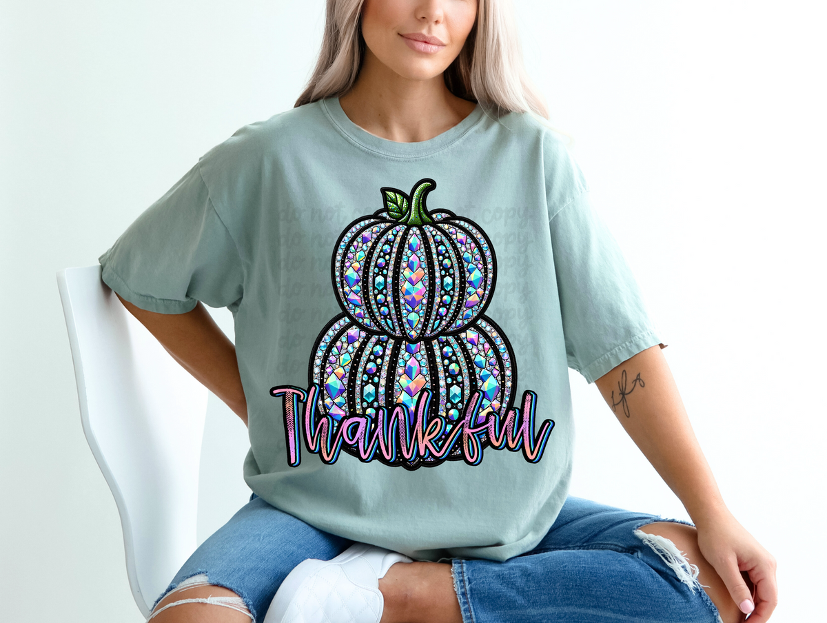 Thankful stacked rhinestone pumpkins DTF TRANSFER
