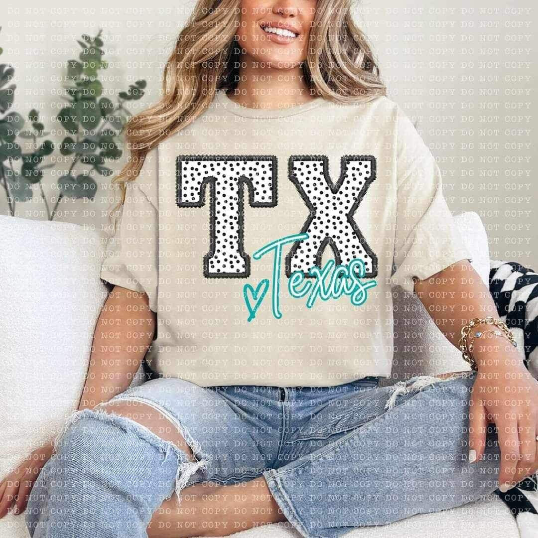 TX texas polka dot and blue embroidery 21794 DTF transfers