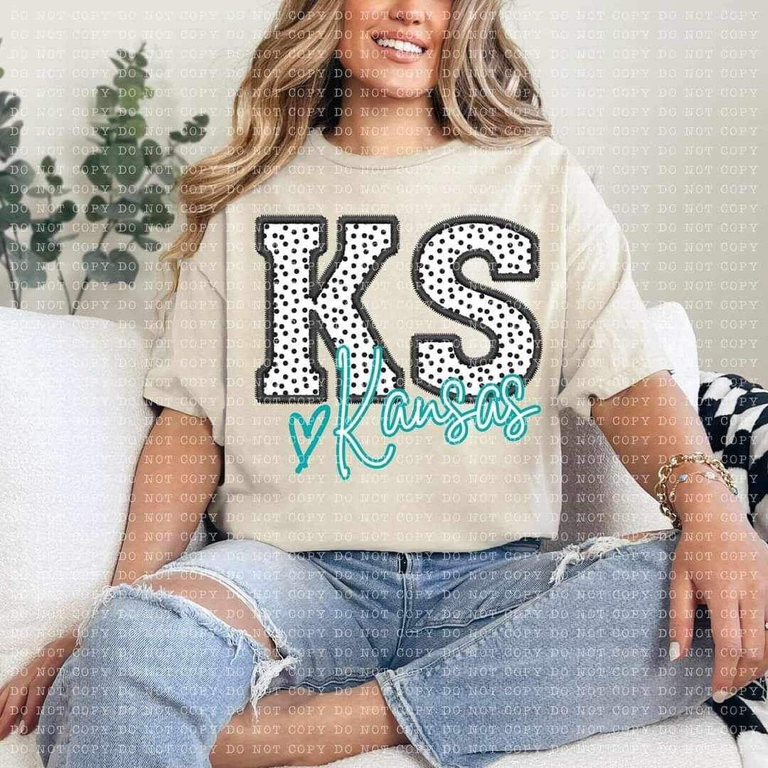 KS kansas polka dot and blue embroidery 21778 DTF transfers