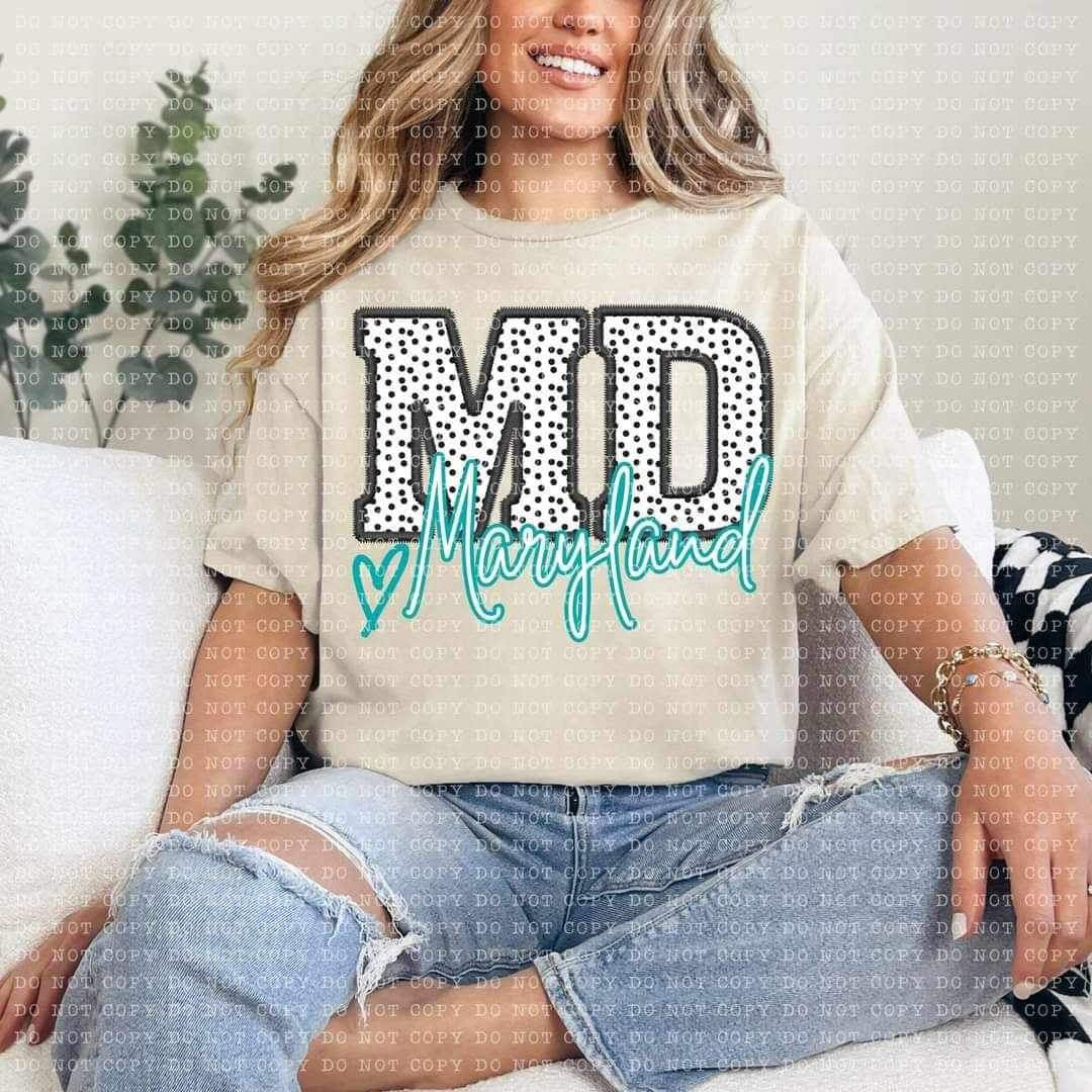 MD Maryland polka dot and blue embroidery 21775 DTF transfers