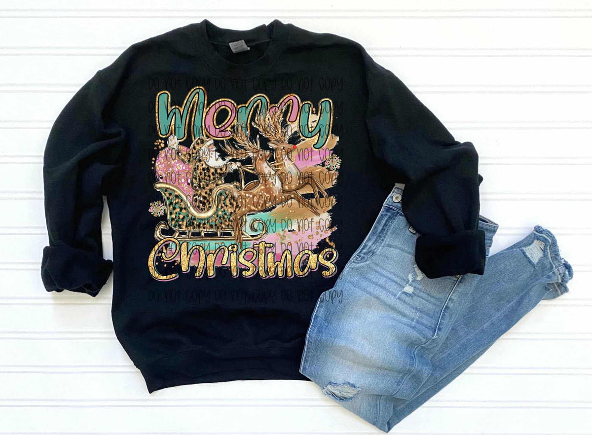 Merry Christmas Santa and Reindeer SSD DTF transfer