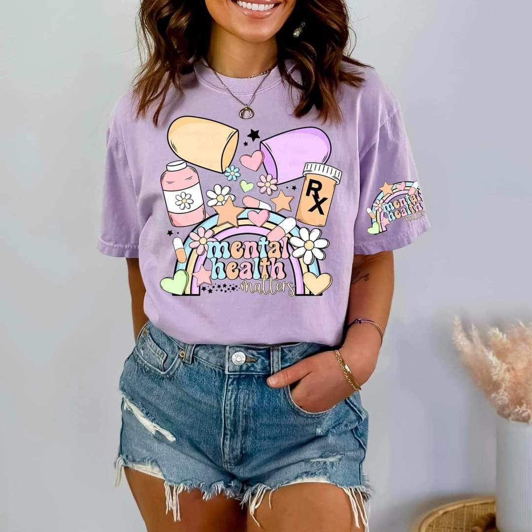 Mental health matters pastel rainbow and mental health items FRONT ONLY 21847 DTF transfer