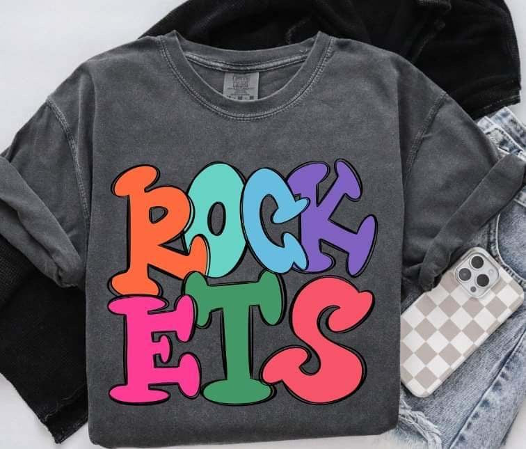 Rockets colorful bubble font (S&G) 64457 DTF transfer